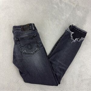 R13 Women's Size 24x25 Jenny Mid Rise w/ Double Shred Hems Black Denim Jeans